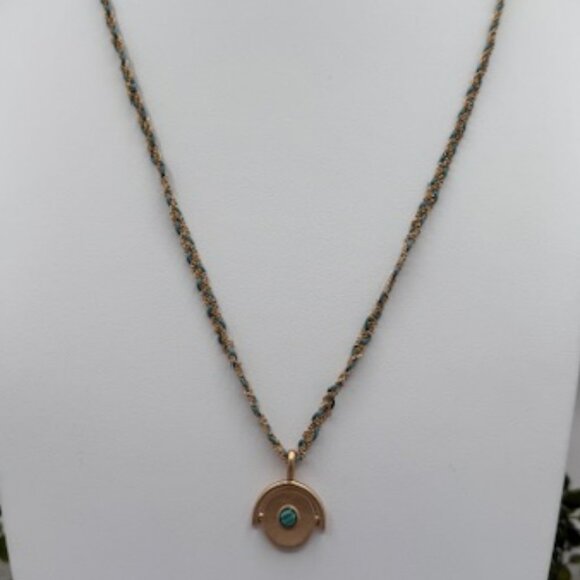 Anthropologie Gold Tone Green Braided Necklace with Horseshoe Charm & Stone Bead - Picture 1 of 3
